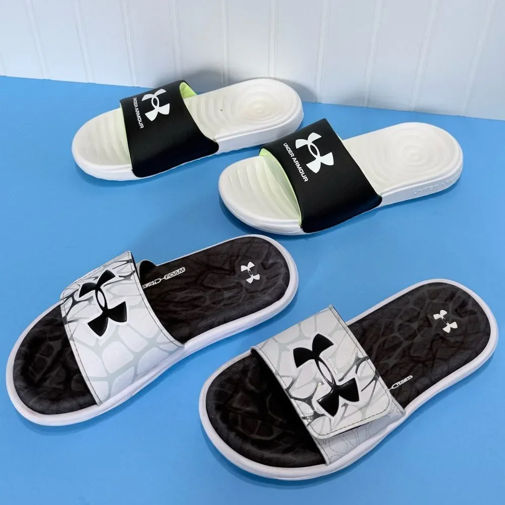 Bundle of 2 Under‎ Armour Black and White Slide Sandals Size 3Y